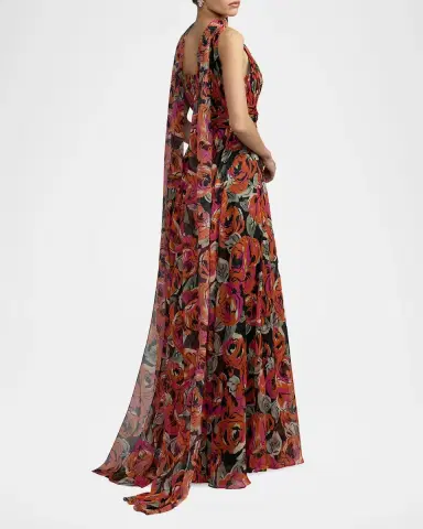 Mac Duggal Floral Chiffon A-Line Gown | Thumbnail 3 Mac Duggal Floral Chiffon A-Line Gown | Thumbnail 3