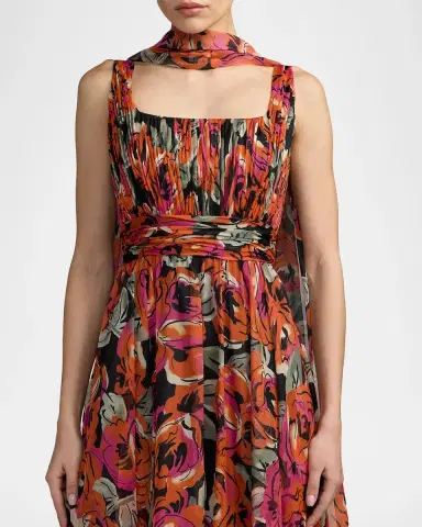 Mac Duggal Floral Chiffon A-Line Gown | Thumbnail 4 Mac Duggal Floral Chiffon A-Line Gown | Thumbnail 4