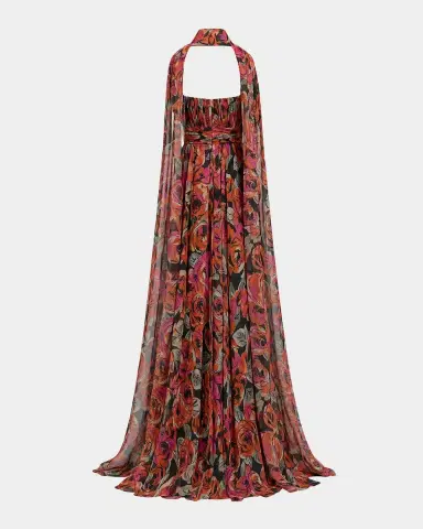 Mac Duggal Floral Chiffon A-Line Gown | Thumbnail 5 Mac Duggal Floral Chiffon A-Line Gown | Thumbnail 5
