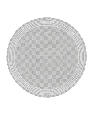 MacKenzie-Childs Light Grey Tonal Check Rug, 6 ' Round | Thumbnail 1 MacKenzie-Childs Light Grey Tonal Check Rug, 6 ' Round | Thumbnail 1