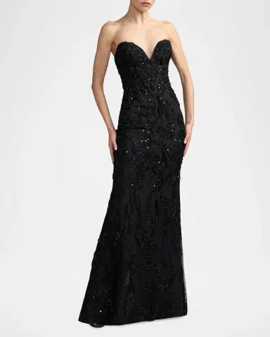 Mac Duggal Floral Embellished Mesh Strapless Column Gown | Thumbnail 2 Mac Duggal Floral Embellished Mesh Strapless Column Gown | Thumbnail 2