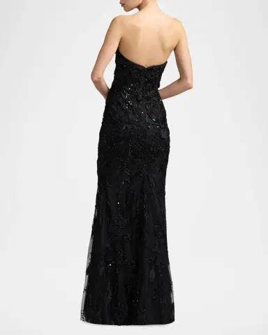 Mac Duggal Floral Embellished Mesh Strapless Column Gown | Thumbnail 3 Mac Duggal Floral Embellished Mesh Strapless Column Gown | Thumbnail 3