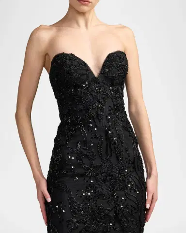 Mac Duggal Floral Embellished Mesh Strapless Column Gown | Thumbnail 4 Mac Duggal Floral Embellished Mesh Strapless Column Gown | Thumbnail 4
