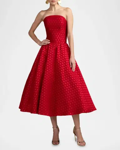 Mac Duggal Polka Dot Brocade Strapless Midi Dress | Thumbnail 2 Mac Duggal Polka Dot Brocade Strapless Midi Dress | Thumbnail 2
