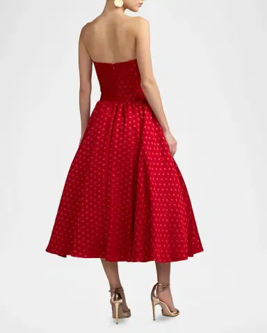 Mac Duggal Polka Dot Brocade Strapless Midi Dress | Thumbnail 3 Mac Duggal Polka Dot Brocade Strapless Midi Dress | Thumbnail 3