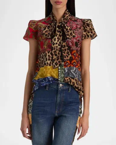 Alice + Olivia Jeannie Printed Silk Pussy-Bow Shirt | Thumbnail 4 Alice + Olivia Jeannie Printed Silk Pussy-Bow Shirt | Thumbnail 4