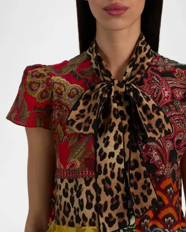 Alice + Olivia Jeannie Printed Silk Pussy-Bow Shirt | Thumbnail 5 Alice + Olivia Jeannie Printed Silk Pussy-Bow Shirt | Thumbnail 5