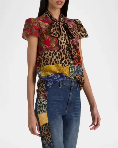Alice + Olivia Jeannie Printed Silk Pussy-Bow Shirt | Thumbnail 7 Alice + Olivia Jeannie Printed Silk Pussy-Bow Shirt | Thumbnail 7