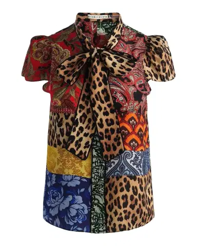 Alice + Olivia Jeannie Printed Silk Pussy-Bow Shirt | Thumbnail 1 Alice + Olivia Jeannie Printed Silk Pussy-Bow Shirt | Thumbnail 1
