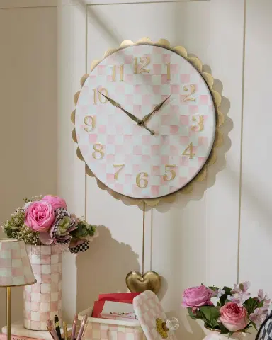MacKenzie-Childs Rosy Check Heart Pendant Wall Clock | Thumbnail 2 MacKenzie-Childs Rosy Check Heart Pendant Wall Clock | Thumbnail 2
