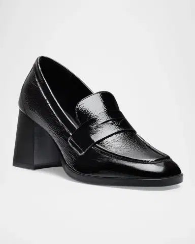 Stuart Weitzman 70mm Vera Crinkled Patent Leather Penny Loafer Pumps | Thumbnail 2 Stuart Weitzman 70mm Vera Crinkled Patent Leather Penny Loafer Pumps | Thumbnail 2