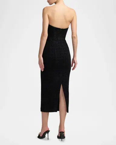 Mac Duggal Floral Appliqué Bouclé Strapless Midi Dress | Thumbnail 3 Mac Duggal Floral Appliqué Bouclé Strapless Midi Dress | Thumbnail 3
