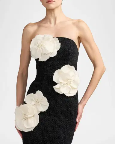 Mac Duggal Floral Appliqué Bouclé Strapless Midi Dress | Thumbnail 4 Mac Duggal Floral Appliqué Bouclé Strapless Midi Dress | Thumbnail 4