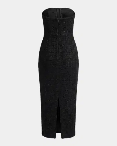 Mac Duggal Floral Appliqué Bouclé Strapless Midi Dress | Thumbnail 5 Mac Duggal Floral Appliqué Bouclé Strapless Midi Dress | Thumbnail 5