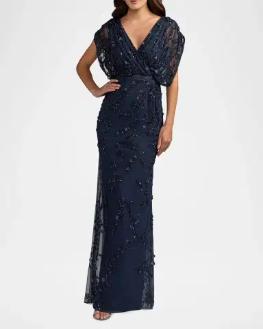 Mac Duggal Beaded Draped Mesh Column Gown | Thumbnail 2 Mac Duggal Beaded Draped Mesh Column Gown | Thumbnail 2