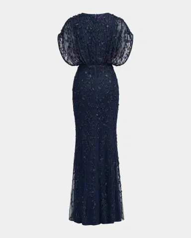 Mac Duggal Beaded Draped Mesh Column Gown | Thumbnail 5 Mac Duggal Beaded Draped Mesh Column Gown | Thumbnail 5