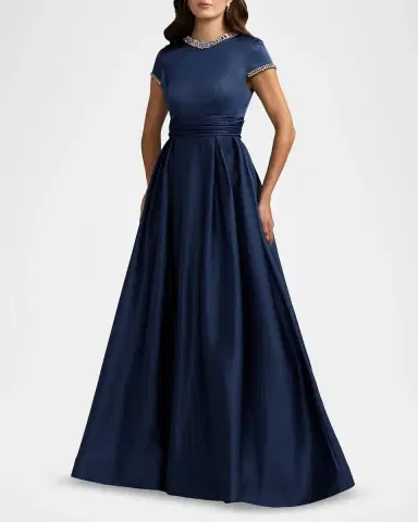 Mac Duggal Embellished Satin Cap-Sleeve Gown | Thumbnail 2 Mac Duggal Embellished Satin Cap-Sleeve Gown | Thumbnail 2