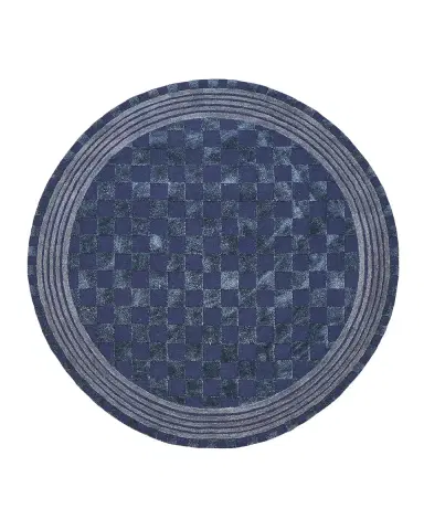 MacKenzie-Childs Indigo Blue Tonal Check Rug, 6 ' Round | Thumbnail 3 MacKenzie-Childs Indigo Blue Tonal Check Rug, 6 ' Round | Thumbnail 3