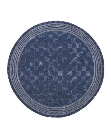MacKenzie-Childs Indigo Blue Tonal Check Rug, 6 ' Round | Thumbnail 1 MacKenzie-Childs Indigo Blue Tonal Check Rug, 6 ' Round | Thumbnail 1