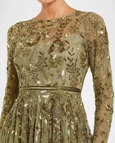 Mac Duggal Embellished Floral-Embroidered Mesh Gown | Thumbnail 4 Mac Duggal Embellished Floral-Embroidered Mesh Gown | Thumbnail 4