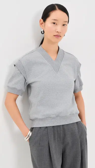 3.1 Phillip Lim V Neck French Terry Top ight Heather Grey | Thumbnail 2 3.1 Phillip Lim V Neck French Terry Top ight Heather Grey | Thumbnail 2