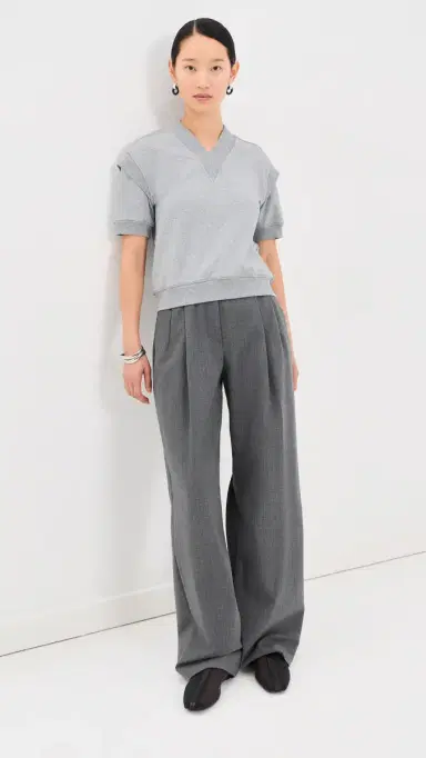 3.1 Phillip Lim V Neck French Terry Top ight Heather Grey | Thumbnail 5 3.1 Phillip Lim V Neck French Terry Top ight Heather Grey | Thumbnail 5