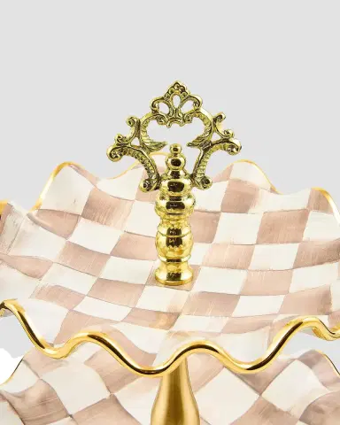 MacKenzie-Childs Mocha Check Ceramic 3-Tier Sweet Stand | Thumbnail 2 MacKenzie-Childs Mocha Check Ceramic 3-Tier Sweet Stand | Thumbnail 2