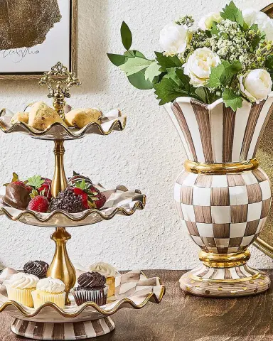 MacKenzie-Childs Mocha Check Ceramic 3-Tier Sweet Stand | Thumbnail 4 MacKenzie-Childs Mocha Check Ceramic 3-Tier Sweet Stand | Thumbnail 4