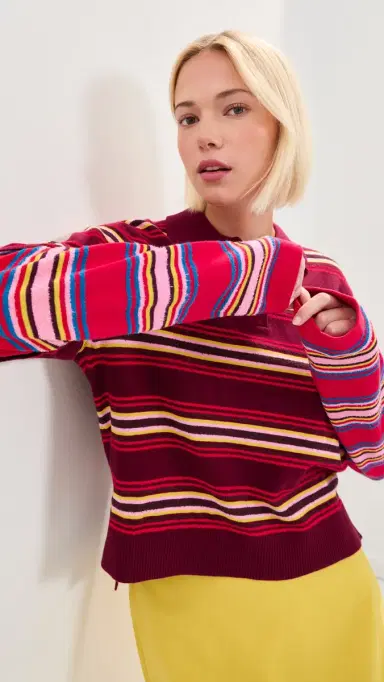 LE BOP Wesley Polo Pullover Burgundy Stripe Multi | Thumbnail 2 LE BOP Wesley Polo Pullover Burgundy Stripe Multi | Thumbnail 2