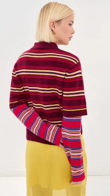 LE BOP Wesley Polo Pullover Burgundy Stripe Multi | Thumbnail 3 LE BOP Wesley Polo Pullover Burgundy Stripe Multi | Thumbnail 3
