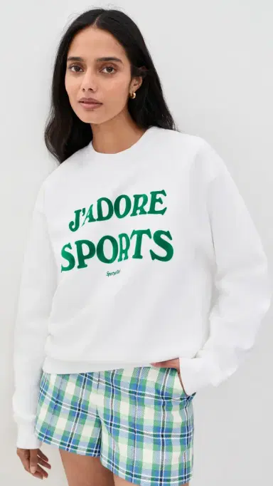 Sporty & Rich Jadore Flocked Crewneck Sweatshirt White Kelly | Thumbnail 2 Sporty & Rich Jadore Flocked Crewneck Sweatshirt White Kelly | Thumbnail 2