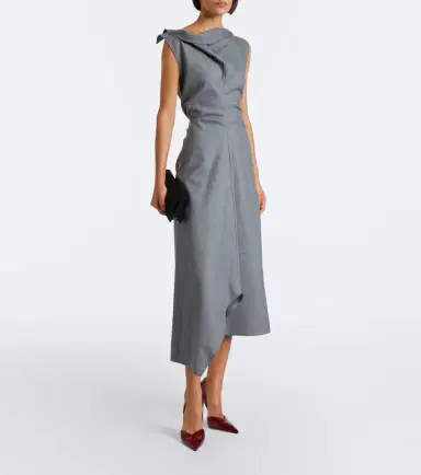 Victoria Beckham Draped asymmetric wool midi dress | Thumbnail 3 Victoria Beckham Draped asymmetric wool midi dress | Thumbnail 3