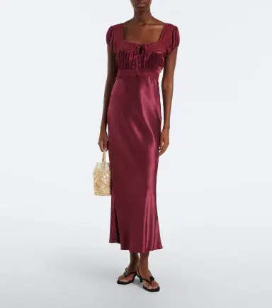 Rixo Maeva lace-trimmed satin midi dress | Thumbnail 3 Rixo Maeva lace-trimmed satin midi dress | Thumbnail 3