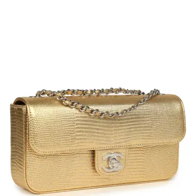 Chanel Chanel East West Flap Bag Gold Metallic Lizard Embossed Calfskin Silver Hardware | Thumbnail 2 Chanel Chanel East West Flap Bag Gold Metallic Lizard Embossed Calfskin Silver Hardware | Thumbnail 2