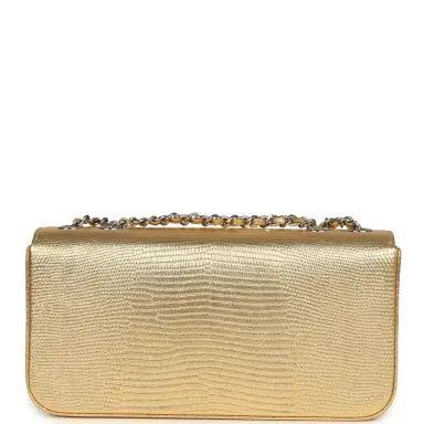 Chanel Chanel East West Flap Bag Gold Metallic Lizard Embossed Calfskin Silver Hardware | Thumbnail 4 Chanel Chanel East West Flap Bag Gold Metallic Lizard Embossed Calfskin Silver Hardware | Thumbnail 4