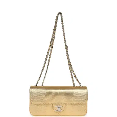 Chanel Chanel East West Flap Bag Gold Metallic Lizard Embossed Calfskin Silver Hardware | Thumbnail 7 Chanel Chanel East West Flap Bag Gold Metallic Lizard Embossed Calfskin Silver Hardware | Thumbnail 7