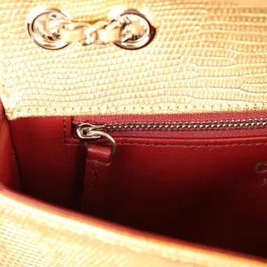 Chanel Chanel East West Flap Bag Gold Metallic Lizard Embossed Calfskin Silver Hardware | Thumbnail 10 Chanel Chanel East West Flap Bag Gold Metallic Lizard Embossed Calfskin Silver Hardware | Thumbnail 10