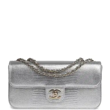 Chanel Chanel East West Flap Bag Silver Metallic Lizard Embossed Calfskin Light Gold Hardware | Thumbnail 1 Chanel Chanel East West Flap Bag Silver Metallic Lizard Embossed Calfskin Light Gold Hardware | Thumbnail 1