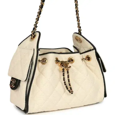Chanel Chanel Mini 25 Hobo Bag Ecru Canvas, Black Calfskin Gold Hardware | Thumbnail 2 Chanel Chanel Mini 25 Hobo Bag Ecru Canvas, Black Calfskin Gold Hardware | Thumbnail 2