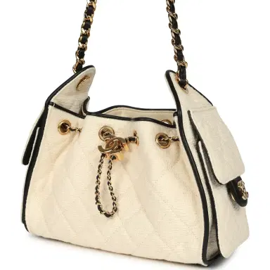 Chanel Chanel Mini 25 Hobo Bag Ecru Canvas, Black Calfskin Gold Hardware | Thumbnail 4 Chanel Chanel Mini 25 Hobo Bag Ecru Canvas, Black Calfskin Gold Hardware | Thumbnail 4