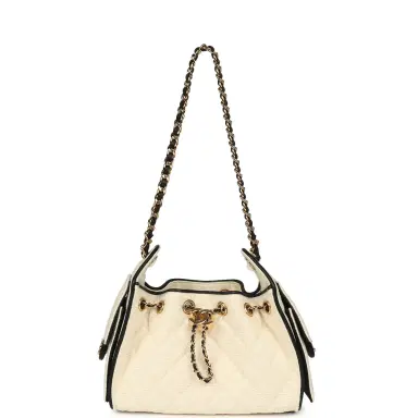 Chanel Chanel Mini 25 Hobo Bag Ecru Canvas, Black Calfskin Gold Hardware | Thumbnail 6 Chanel Chanel Mini 25 Hobo Bag Ecru Canvas, Black Calfskin Gold Hardware | Thumbnail 6
