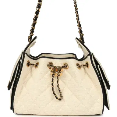 Chanel Chanel Mini 25 Hobo Bag Ecru Canvas, Black Calfskin Gold Hardware | Thumbnail 1 Chanel Chanel Mini 25 Hobo Bag Ecru Canvas, Black Calfskin Gold Hardware | Thumbnail 1