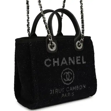 Chanel Chanel Mini Deauville Shopping Tote Black, Silver Tweed Boucle, Leather Silver Hardware | Thumbnail 2 Chanel Chanel Mini Deauville Shopping Tote Black, Silver Tweed Boucle, Leather Silver Hardware | Thumbnail 2