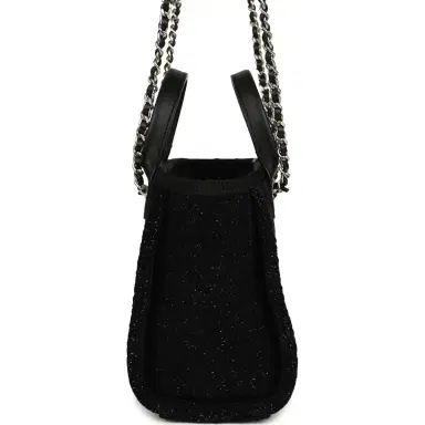 Chanel Chanel Mini Deauville Shopping Tote Black, Silver Tweed Boucle, Leather Silver Hardware | Thumbnail 3 Chanel Chanel Mini Deauville Shopping Tote Black, Silver Tweed Boucle, Leather Silver Hardware | Thumbnail 3