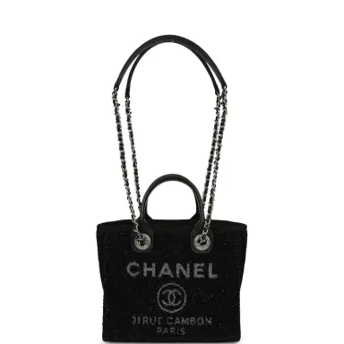 Chanel Chanel Mini Deauville Shopping Tote Black, Silver Tweed Boucle, Leather Silver Hardware | Thumbnail 6 Chanel Chanel Mini Deauville Shopping Tote Black, Silver Tweed Boucle, Leather Silver Hardware | Thumbnail 6