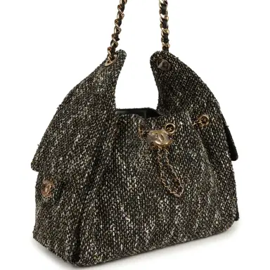 Chanel Chanel Small 25 Hobo Bag Black, White, Gold Tweed Bouclé Gold Hardware | Thumbnail 2 Chanel Chanel Small 25 Hobo Bag Black, White, Gold Tweed Bouclé Gold Hardware | Thumbnail 2