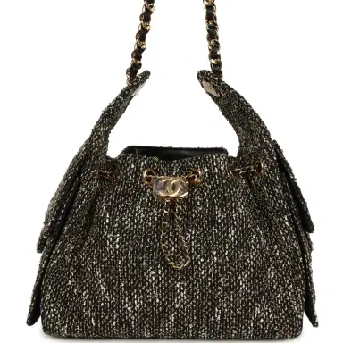 Chanel Chanel Small 25 Hobo Bag Black, White, Gold Tweed Bouclé Gold Hardware | Thumbnail 1 Chanel Chanel Small 25 Hobo Bag Black, White, Gold Tweed Bouclé Gold Hardware | Thumbnail 1