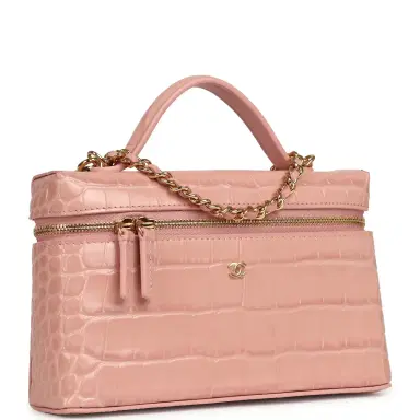 Chanel Chanel Top Handle Long Vanity Case with Chain Pink Croc Embossed Calfskin Gold Hardware | Thumbnail 2 Chanel Chanel Top Handle Long Vanity Case with Chain Pink Croc Embossed Calfskin Gold Hardware | Thumbnail 2
