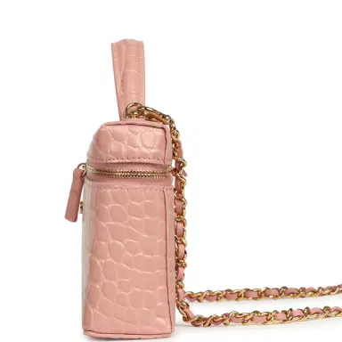 Chanel Chanel Top Handle Long Vanity Case with Chain Pink Croc Embossed Calfskin Gold Hardware | Thumbnail 3 Chanel Chanel Top Handle Long Vanity Case with Chain Pink Croc Embossed Calfskin Gold Hardware | Thumbnail 3