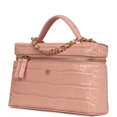 Chanel Chanel Top Handle Long Vanity Case with Chain Pink Croc Embossed Calfskin Gold Hardware | Thumbnail 5 Chanel Chanel Top Handle Long Vanity Case with Chain Pink Croc Embossed Calfskin Gold Hardware | Thumbnail 5